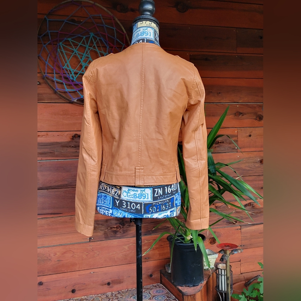 Marc New York Andrew Marc Genuine Tan Leather Moto- Jacket Coat Size Small - Picture 3 of 8